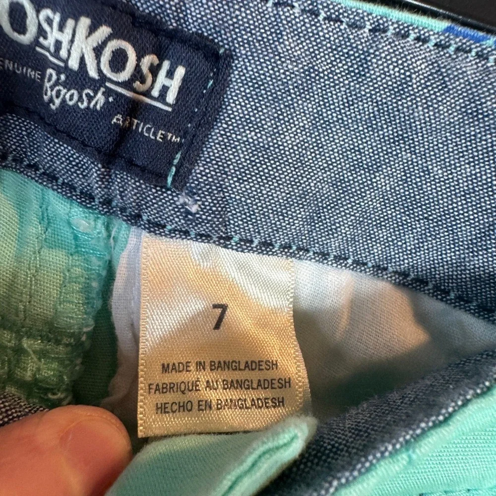OshKosh Fish Skeleton Print Chino Shorts Boys 7‎ Mint Nautical Summer Preppy